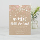 冬の不思議な雪の結晶の女の子1歳の誕生日 招待状 (スタンド正面)