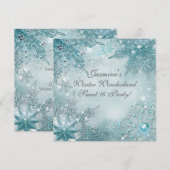 冬の不思議な魔法の雪の結晶 招待状 (正面/裏面)