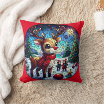 冬の不思議の国で友達と喜ぶトナカイ