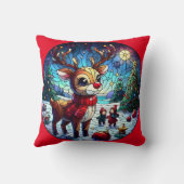 冬の不思議の国で友達と喜ぶトナカイ クッション (裏面)