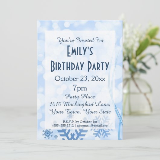 冬の不思議の国によって凍っていられている霜状氷の誕生会 招待状 (スタンド正面)