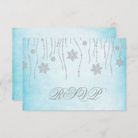 冬の不思議の国のダイヤモンドの雪片RSVPカード 出欠カード (正面/裏面)