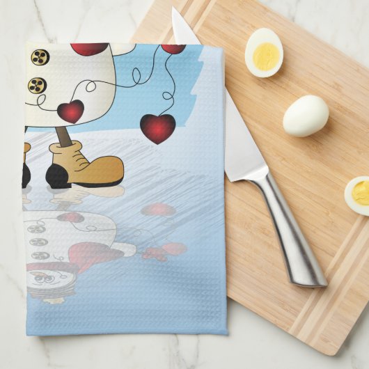 冬の不思議の国のハートの雪だるま キッチンタオル (四つ折り)