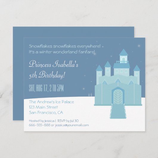 冬の不思議の国のプリンセスの誕生会 招待状 (正面/裏面)