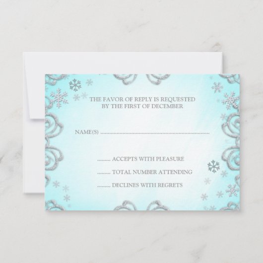 冬の不思議の国の渦巻の雪片RSVPカード 出欠カード (裏面)
