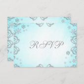 冬の不思議の国の渦巻の雪片RSVPカード 出欠カード (正面/裏面)