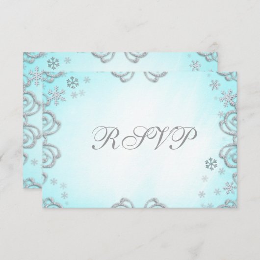 冬の不思議の国の渦巻の雪片RSVPカード 出欠カード (正面/裏面)