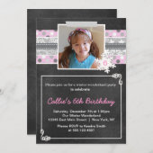 冬の不思議の国の誕生日のパーティの招待状のピンク 招待状 (正面/裏面)