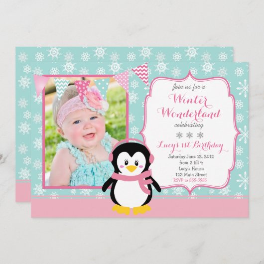 冬の不思議の国の誕生日の招待状 招待状 (正面/裏面)