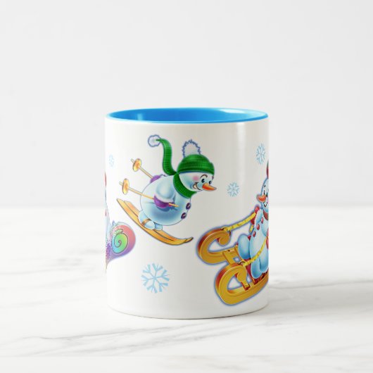 冬の不思議の国の雪の人々のマグの名前をカスタムする ツートーンマグカップ (中央)