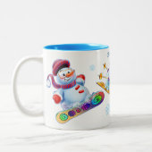 冬の不思議の国の雪の人々のマグの名前をカスタムする ツートーンマグカップ (左)