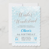 冬の不思議の国の雪片の警官の子供の誕生日 招待状 (正面)