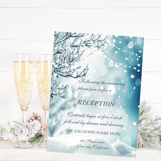 冬の不思議の国、ストリングライトの結婚式の披露宴 招待状