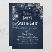 冬の不思議の国 テーマ ブルー スイート16 誕生日 招待状 (正面/裏面)