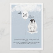 冬の不思議の国 1歳の青い誕生日パーティー 招待状 (正面)