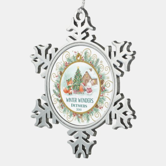 冬の不思議の森の仲間たち オーダーメイド スノーフレークピューターオーナメント (右)