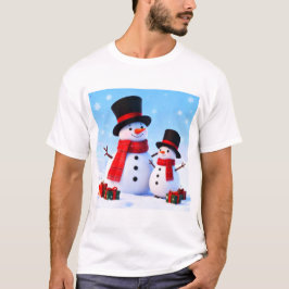 冬の丘でのスノーマンお祝い Tシャツ