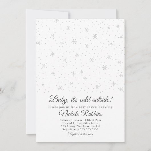 冬の中立テーマのベビーシャワーの招待 招待状 (正面)