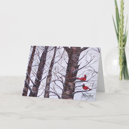 冬の二羽の赤い鳥 シーズンカード (正面)
