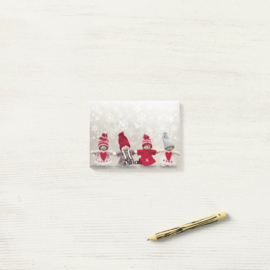 冬の人形雪の名前を追加かわいいオフィスギフト ポストイット (デスク上)
