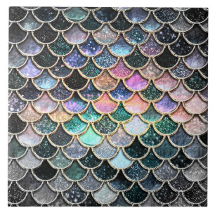 冬の人魚の水彩画のスケールMermaidscales タイル