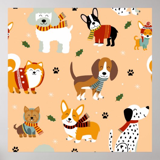 冬の仔犬のマフラー ポスター (正面)