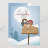 冬の仲の良い恋人同士の休日カード シーズンカード (正面/裏面)