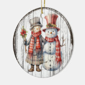 冬の仲間 – 魅力的雪だるまと少年 セラミックオーナメント (左)