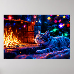 冬の休日かわいい猫クリスマスライト ポスター