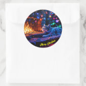 冬の休日かわいい猫クリスマスライト ラウンドシール (バッグ)