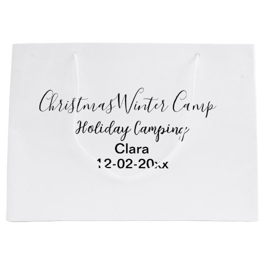 冬の休日のキャンカスタムピングの名前の日付を追加 ラージペーパーバッグ (正面)