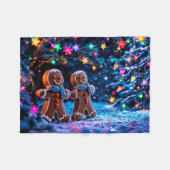 冬の休日のギンガーブレッドクリスマスアート フリースブランケット (正面(横))