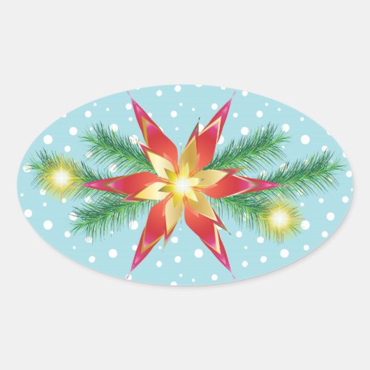 冬の休日のクリスマスと新年の装飾 楕円形シール (正面)