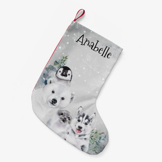 冬の休日の北極の動物のクリスマスペンギン スモールクリスマスストッキング (正面 (吊り時))