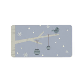 冬の休日の森のクリスマスツリー青い鳥の漫画 ラベル