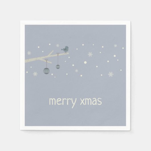 冬の休日の森のクリスマスボールブルーバード漫画 スタンダードカクテルナプキン (正面)