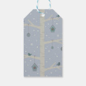 冬の休日の森のスズメの鳥の漫画 ギフトタグ (裏面)