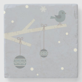 冬の休日の森のスズメの鳥の漫画 ストーンコースター