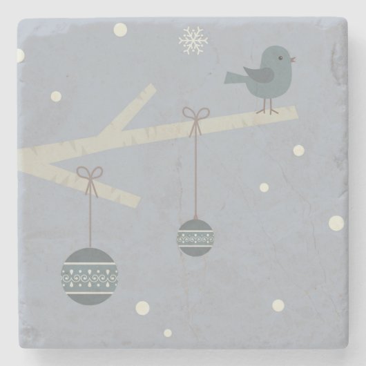 冬の休日の森のスズメの鳥の漫画 ストーンコースター (正面)