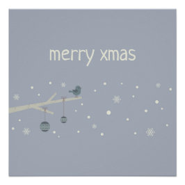 冬の休日の森のスズメの鳥の漫画 ポスター