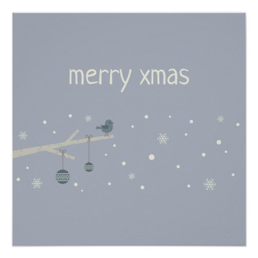 冬の休日の森のスズメの鳥の漫画 ポスター (正面)