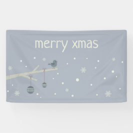 冬の休日の森のスズメの鳥の漫画 横断幕