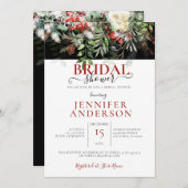 冬の休日の水の色のフローラ配置シャワー 招待状 (正面/裏面)