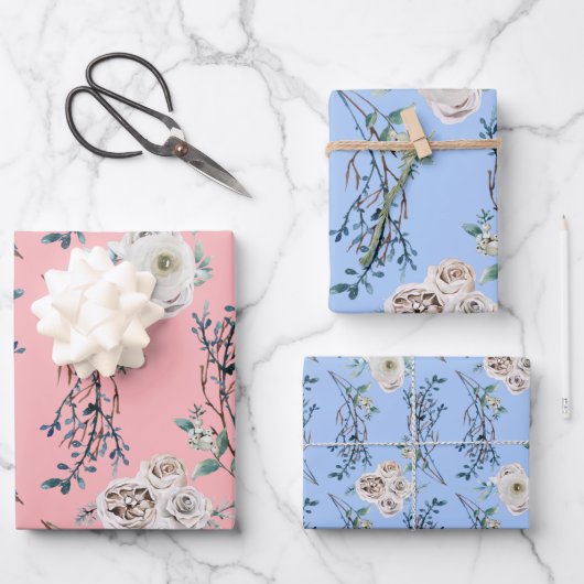 冬の休日の結婚バラパターン ラッピングペーパーシート (正面)