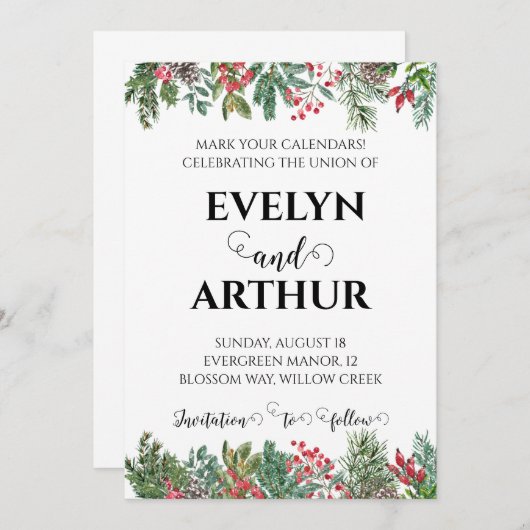 冬の休日の結婚式を保存する日付の招待状 招待状 (正面/裏面)