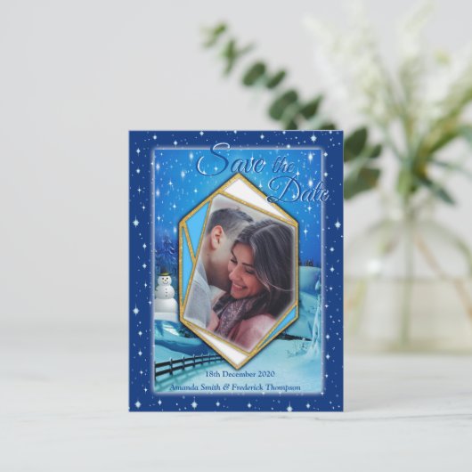 冬の休日の設定の日付の保存 案内ポストカード (スタンド正面)