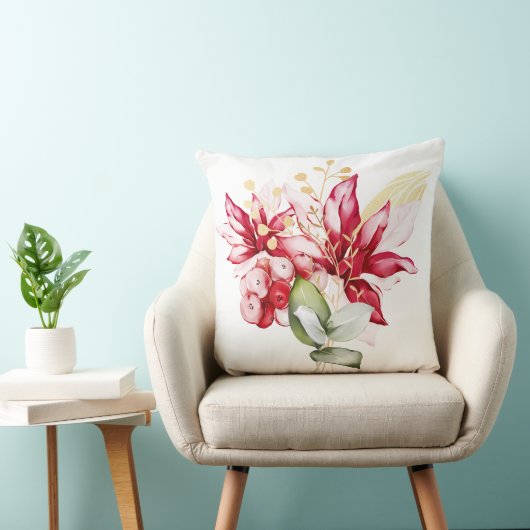 冬の休日の赤ポインセチア水色の花 クッション (椅子)