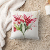 冬の休日の赤ポインセチア水色の花 クッション (ブランケット)