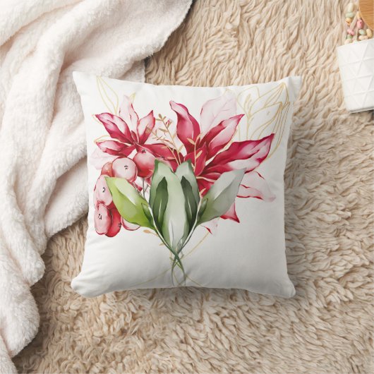 冬の休日の赤ポインセチア水色の花 クッション (ブランケット)