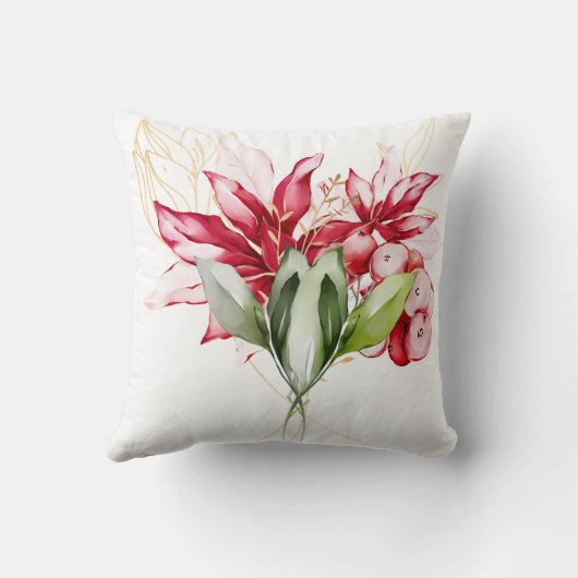 冬の休日の赤ポインセチア水色の花 クッション (裏面)